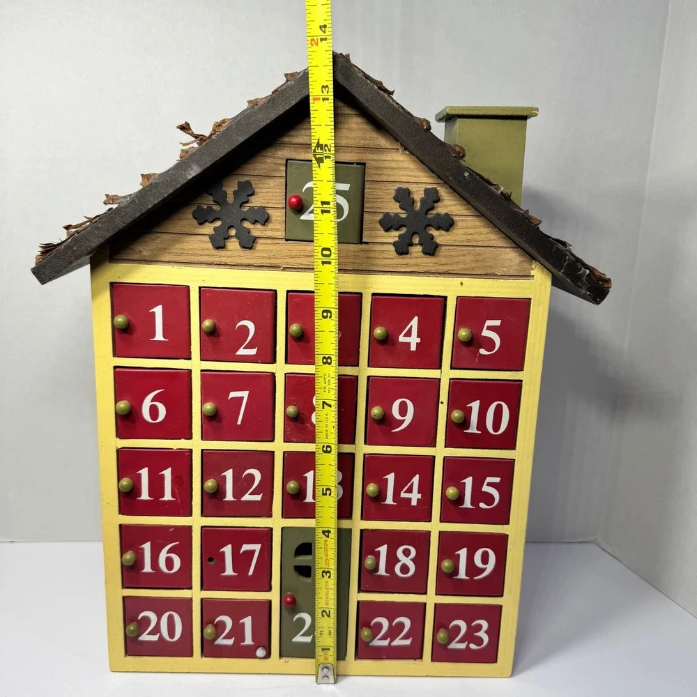 Wooden Christmas Advent Calendar House 25 Day‎ Countdown Red Yellow Green 14in